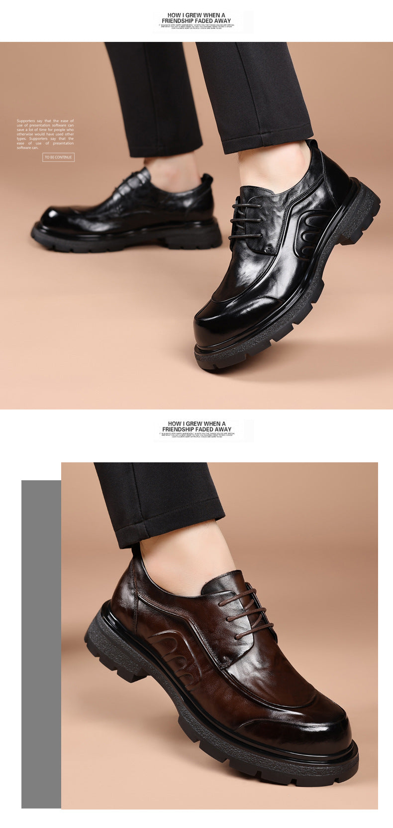 Men's Premium Full-Grain Leather Business Shoes | Thick Sole Oxfords with Breathable Pigskin Lining | Light Luxury Formal Footwear | 77027