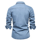 Herren-Jeanshemd mit verwaschenem Muster – Langarm, 100 % Baumwolle, lässiges Button-Up-Oberteil | 6025 