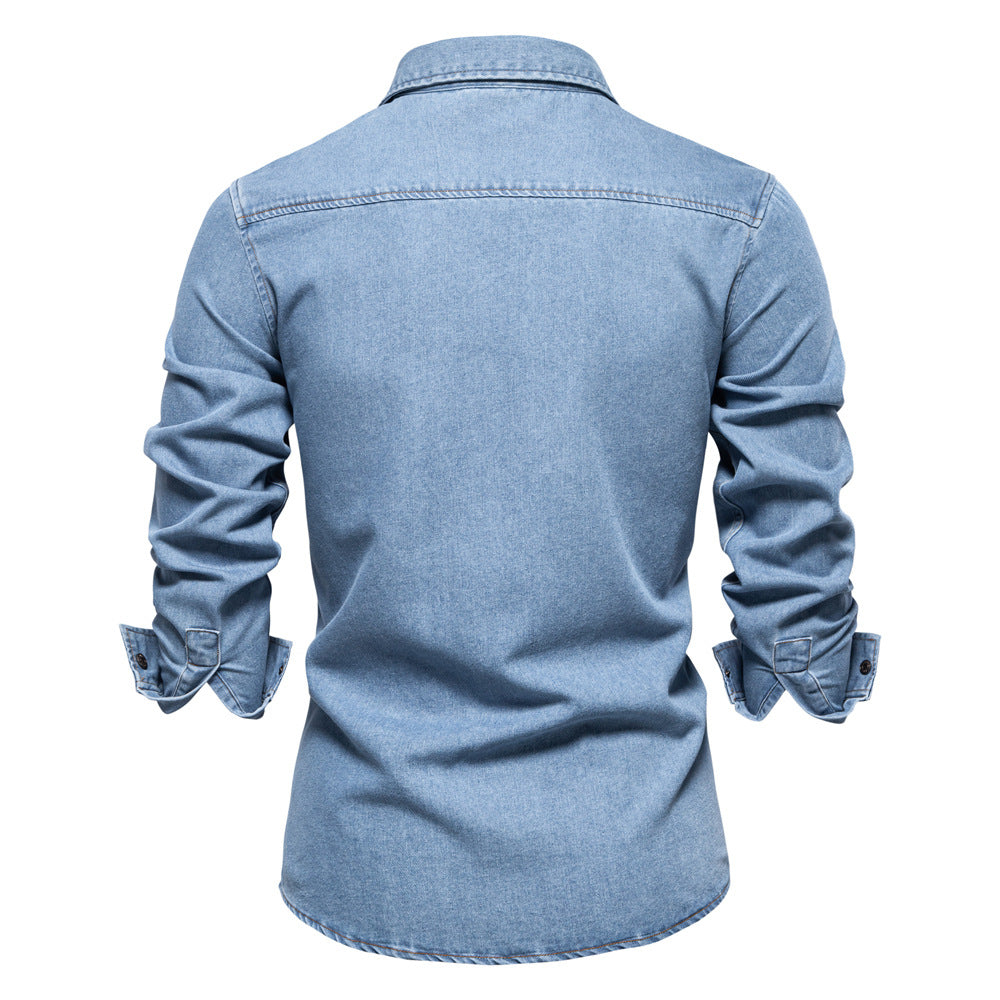Herren-Jeanshemd mit verwaschenem Muster – Langarm, 100 % Baumwolle, lässiges Button-Up-Oberteil | 6025 