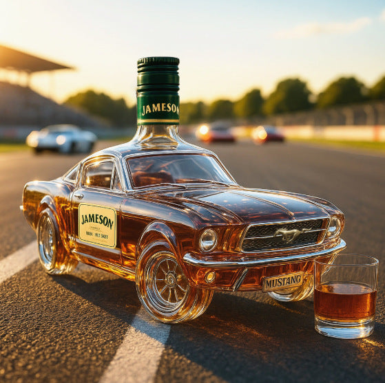 Police Car Mustang Whiskey Bottle | Creative Vehicle-Shaped Glass Decanter | 350ml Novelty Liquor Container for Home Bar & Gifts | zl0701