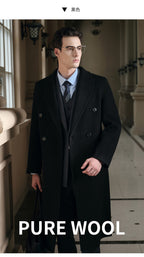 Gents Trench coat Premium Wool-Cotton Blend Peacoat Double-Breasted Mid-Length Overcoat Casual Oversized Lapel Coat