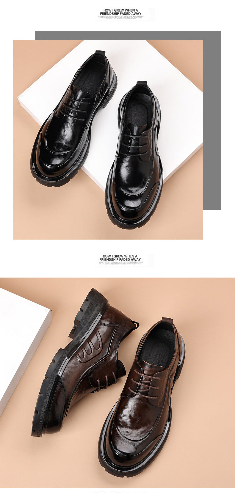 Men's Premium Full-Grain Leather Business Shoes | Thick Sole Oxfords with Breathable Pigskin Lining | Light Luxury Formal Footwear | 77027