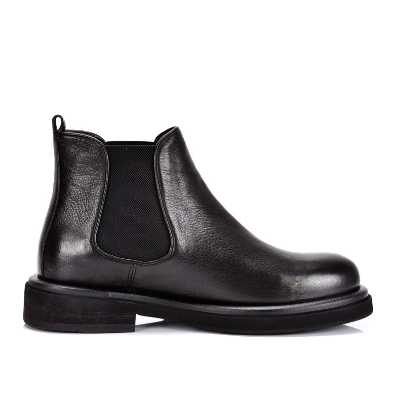 TELUOLU Men's Chelsea Boots | Genuine Leather High-Top Chukka Boots | British Retro Chunky Heel Ankle Boots | T93703