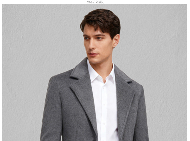 Herren Trenchcoat aus Wolle mit Umlegekragen, lang, aus Wolle und Wollmischungen, Wolljacke, Mantel | JJ-YF601 