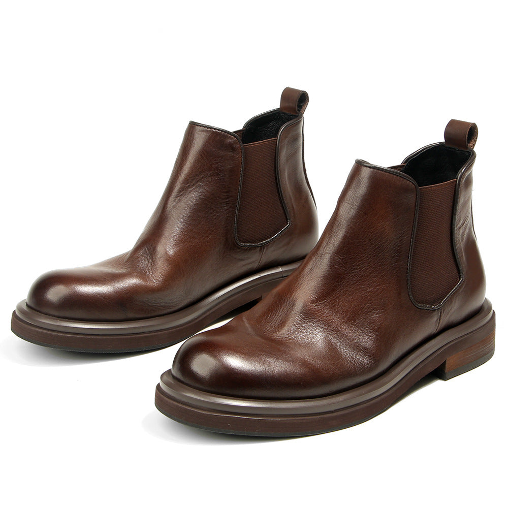 TELUOLU Men's Chelsea Boots | Premium Leather High-Top Boots | Chunky Sole British Retro Ankle Boots | 603-1