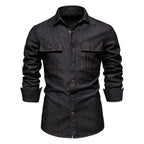 Herren-Jeanshemd mit verwaschenem Muster – Langarm, 100 % Baumwolle, lässiges Button-Up-Oberteil | 6025 