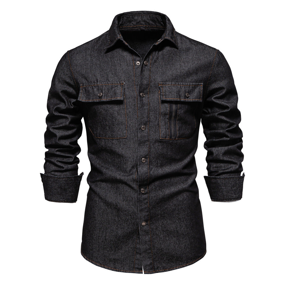 Herren-Jeanshemd mit verwaschenem Muster – Langarm, 100 % Baumwolle, lässiges Button-Up-Oberteil | 6025 