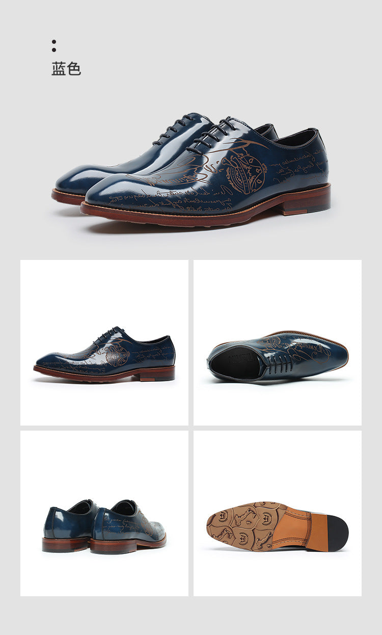 NIUPILI Men‘s Letter Carved Brogue Dress Shoes | Square Toe Patent Leather Business Footwear | Formal Party Oxfords | N68-1