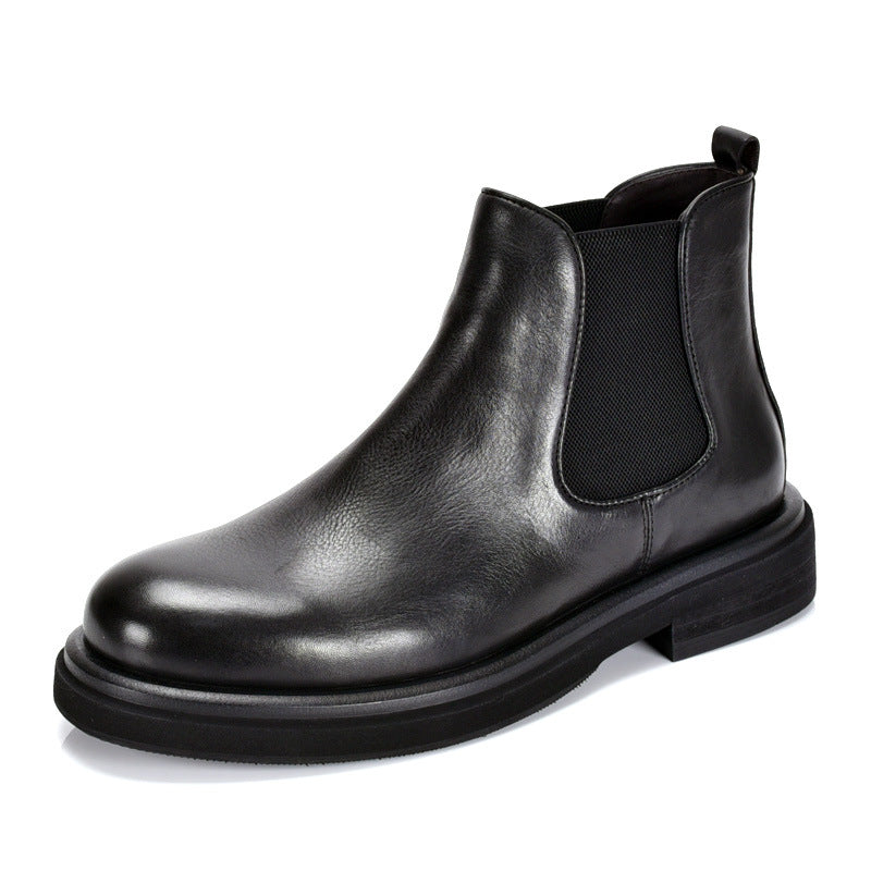 TELUOLU Men's Chelsea Boots | Genuine Leather High-Top Chukka Boots | British Retro Chunky Heel Ankle Boots | T93703