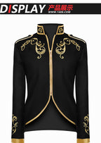 Medieval Royal Prince Jacket | Gold Embroidered Stand Collar Coat | Halloween Noble Cosplay Costume for Men & Women