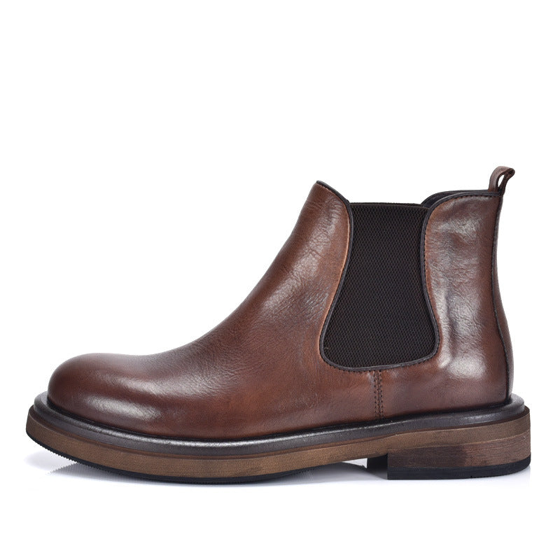 TELUOLU Men's Chelsea Boots | Genuine Leather High-Top Chukka Boots | British Retro Chunky Heel Ankle Boots | T93703