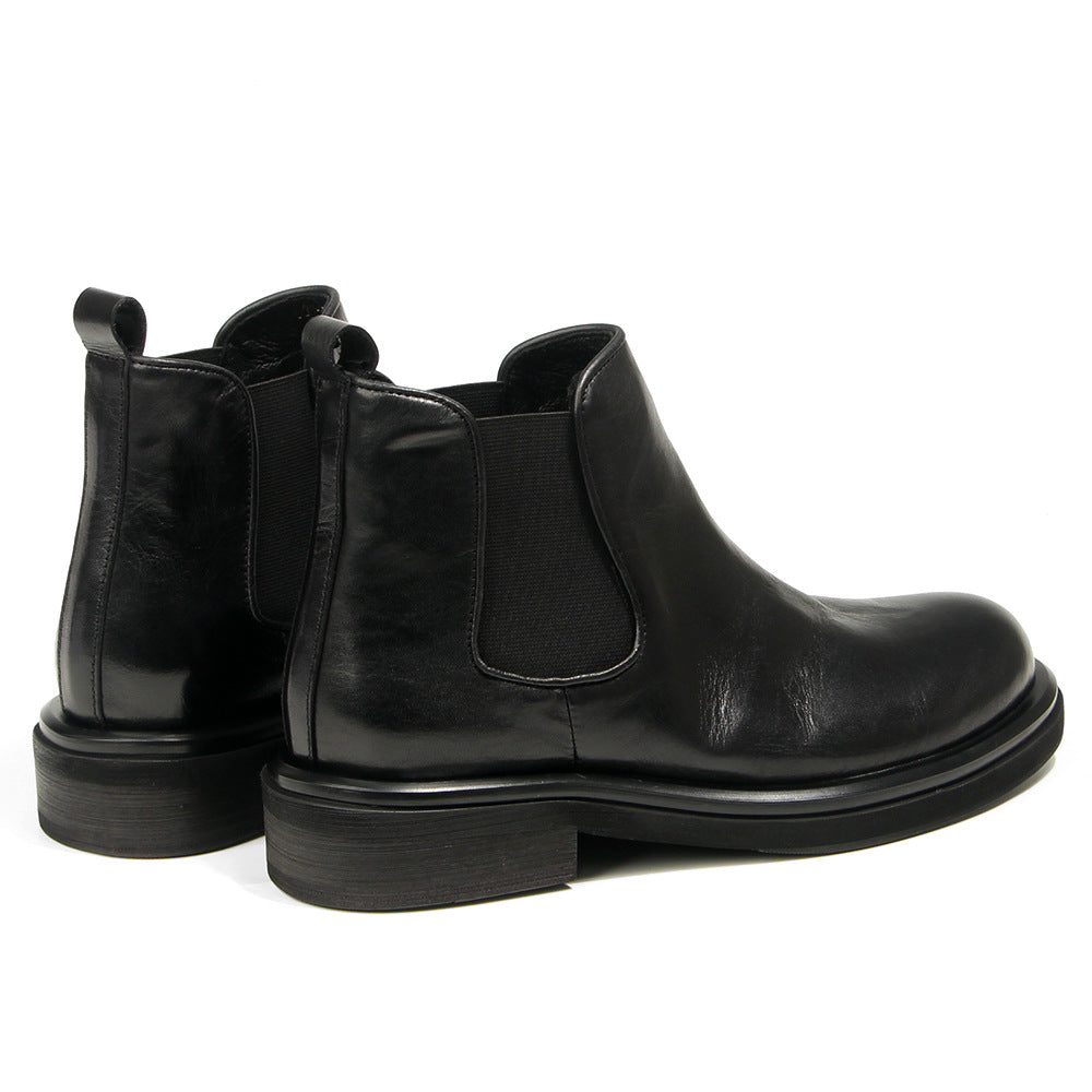 TELUOLU Men's Chelsea Boots | Premium Leather High-Top Boots | Chunky Sole British Retro Ankle Boots | 603-1