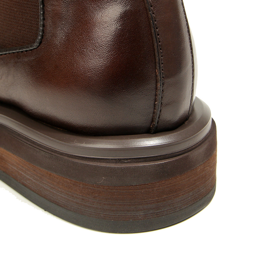 TELUOLU Men's Chelsea Boots | Premium Leather High-Top Boots | Chunky Sole British Retro Ankle Boots | 603-1
