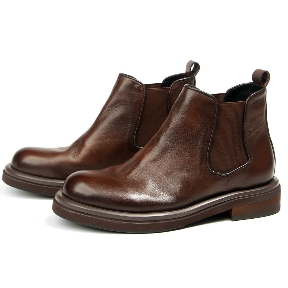 TELUOLU Men's Chelsea Boots | Premium Leather High-Top Boots | Chunky Sole British Retro Ankle Boots | 603-1