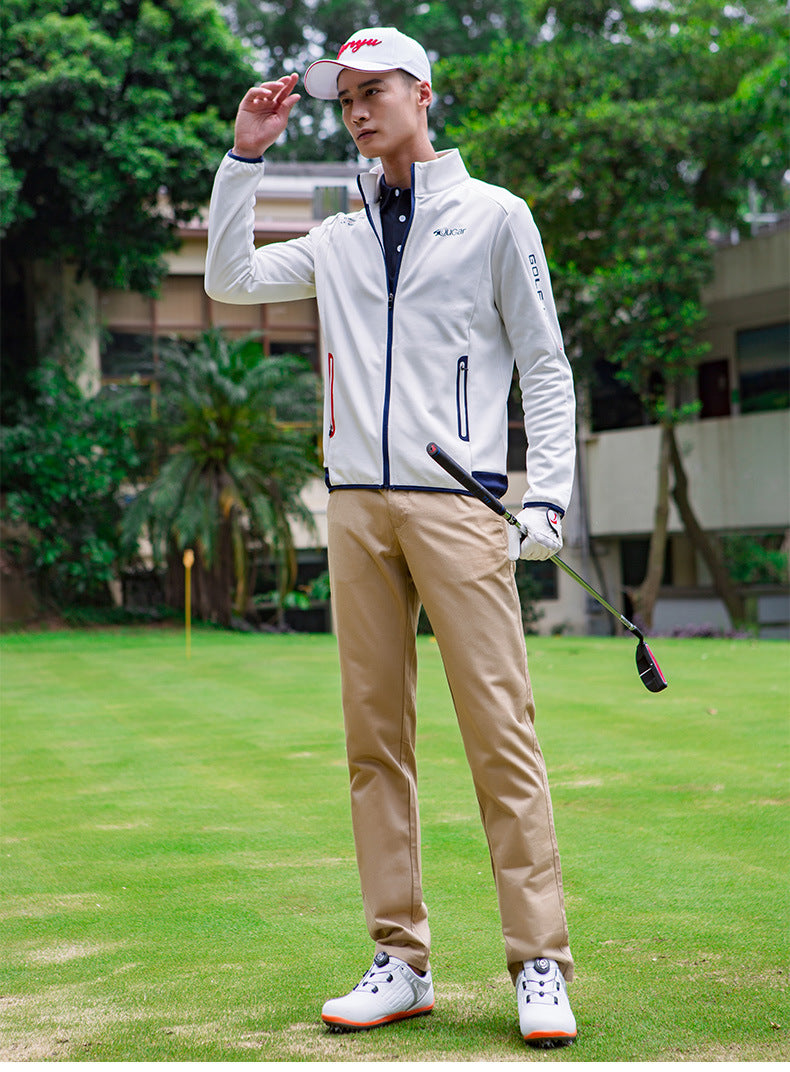 Men's Premium Long Sleeve Golf Jacket Winter Stand Collar Zipper Pullover Water & Wind Resistant Performance Layer