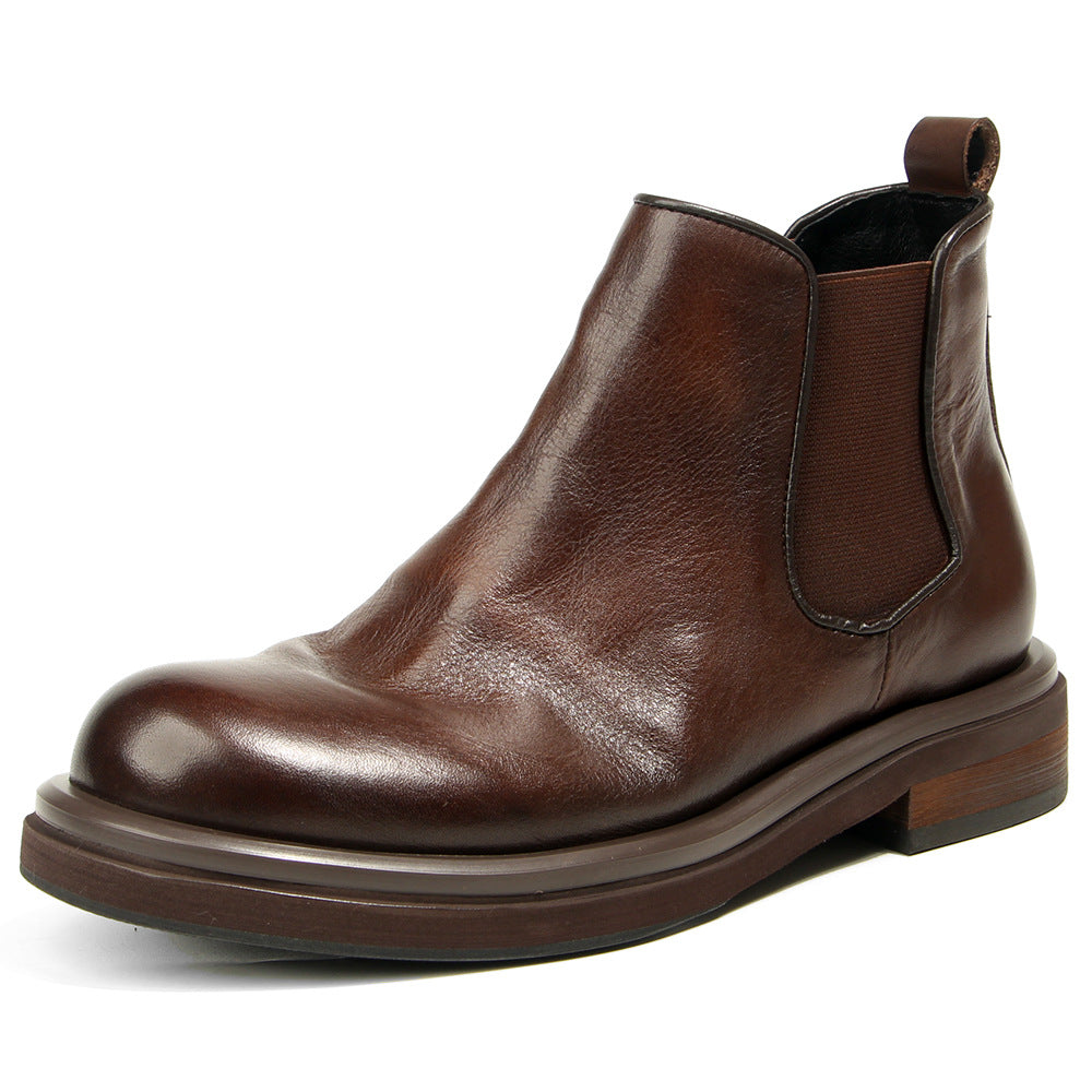 TELUOLU Men's Chelsea Boots | Premium Leather High-Top Boots | Chunky Sole British Retro Ankle Boots | 603-1