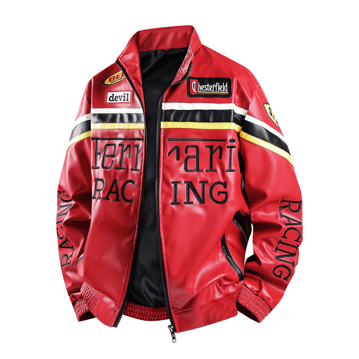 F1 Heavy Embroidery PU Leather Jacket | Unisex Fleece-Lined Racing Coat Waterproof Windproof Streetwear