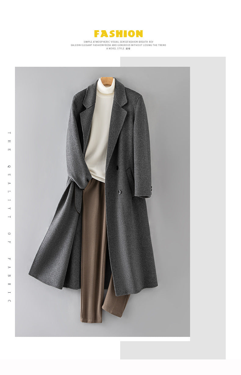 100% Wool Double-Faced Long Overcoat | 2026 Handcrafted Knee-Length Coat with Padded Shoulders | Premium Winter Outerwear | 86767