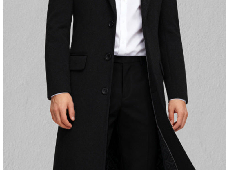 Herren Trenchcoat aus Wolle mit Umlegekragen, lang, aus Wolle und Wollmischungen, Wolljacke, Mantel | JJ-YF601 
