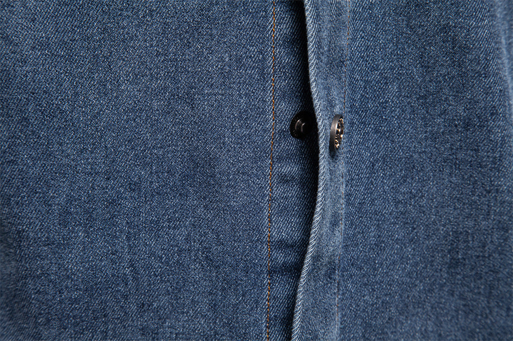 Herren-Jeanshemd mit verwaschenem Muster – Langarm, 100 % Baumwolle, lässiges Button-Up-Oberteil | 6025 
