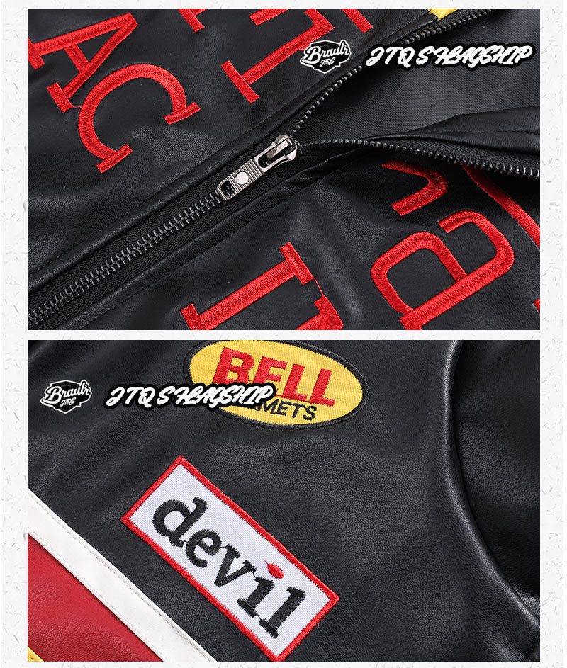 F1 Heavy Embroidery PU Leather Jacket | Unisex Fleece-Lined Racing Coat Waterproof Windproof Streetwear