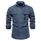 Herren-Jeanshemd mit verwaschenem Muster – Langarm, 100 % Baumwolle, lässiges Button-Up-Oberteil | 6025 