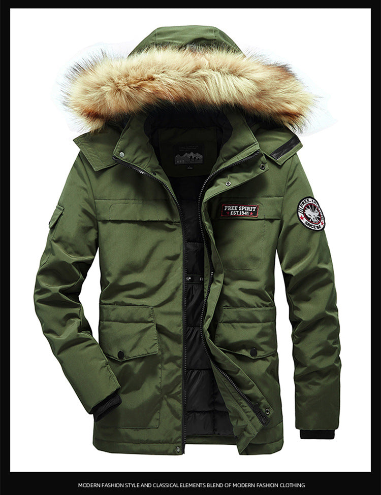Vielseitige Camouflage-Militärjacke für Herren mit Fleecefutter, Pelzkapuze und mehreren Taschen 