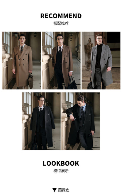 Gents Trench coat Premium Wool-Cotton Blend Peacoat Double-Breasted Mid-Length Overcoat Casual Oversized Lapel Coat