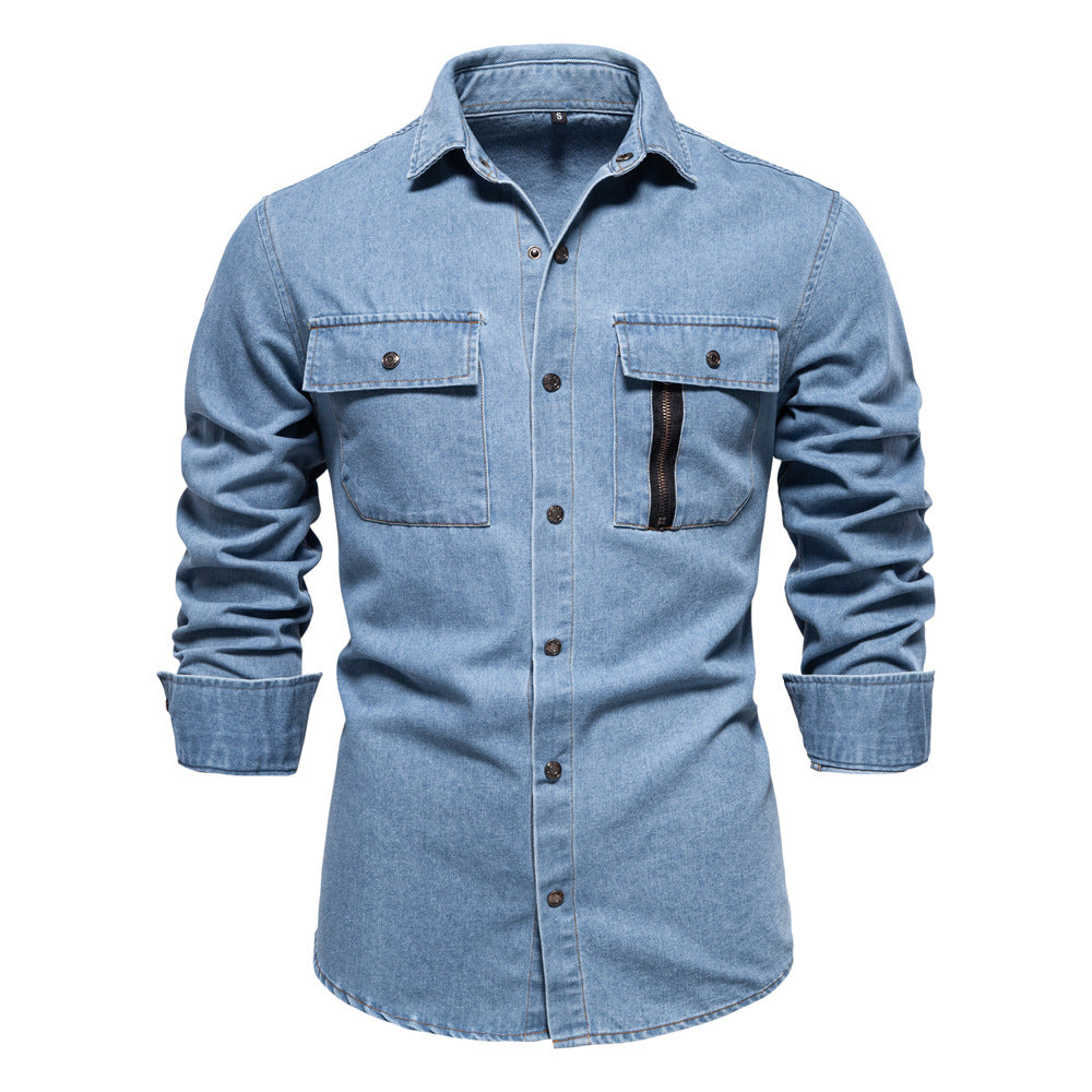 Herren-Jeanshemd mit verwaschenem Muster – Langarm, 100 % Baumwolle, lässiges Button-Up-Oberteil | 6025 