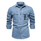 Herren-Jeanshemd mit verwaschenem Muster – Langarm, 100 % Baumwolle, lässiges Button-Up-Oberteil | 6025 