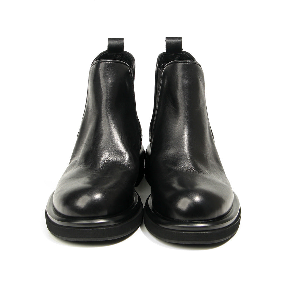 TELUOLU Men's Chelsea Boots | Premium Leather High-Top Boots | Chunky Sole British Retro Ankle Boots | 603-1