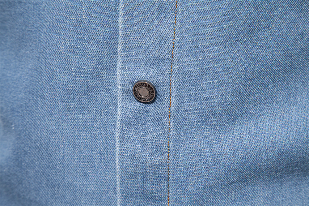 Herren-Jeanshemd mit verwaschenem Muster – Langarm, 100 % Baumwolle, lässiges Button-Up-Oberteil | 6025 