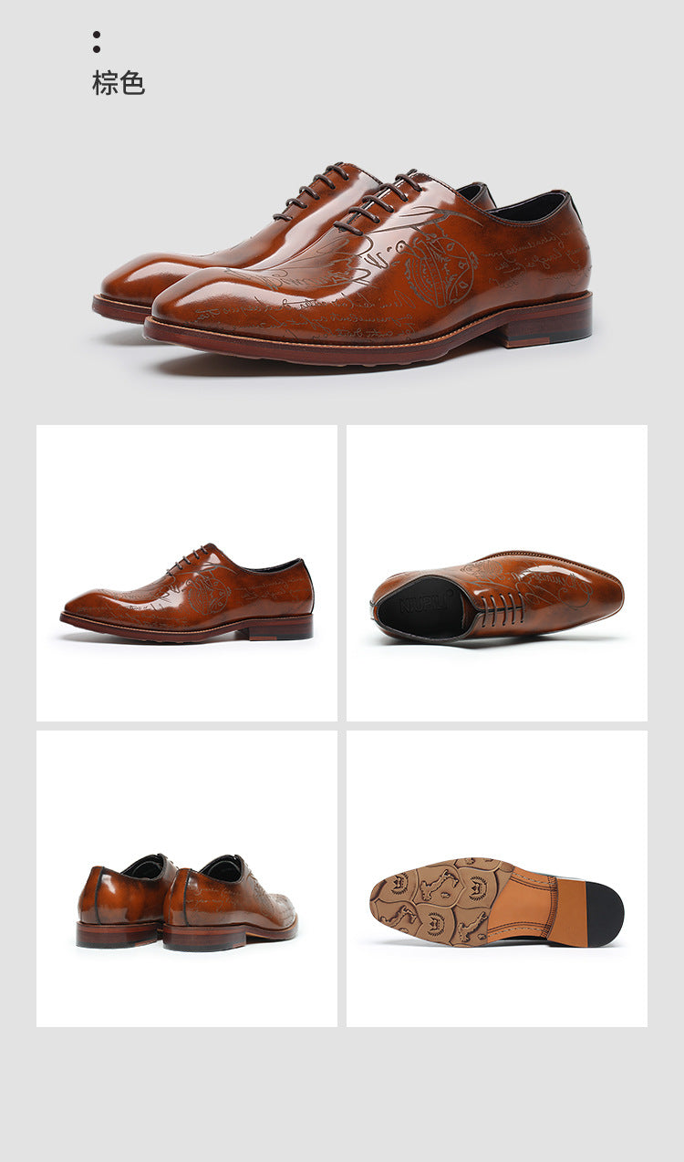 NIUPILI Men‘s Letter Carved Brogue Dress Shoes | Square Toe Patent Leather Business Footwear | Formal Party Oxfords | N68-1