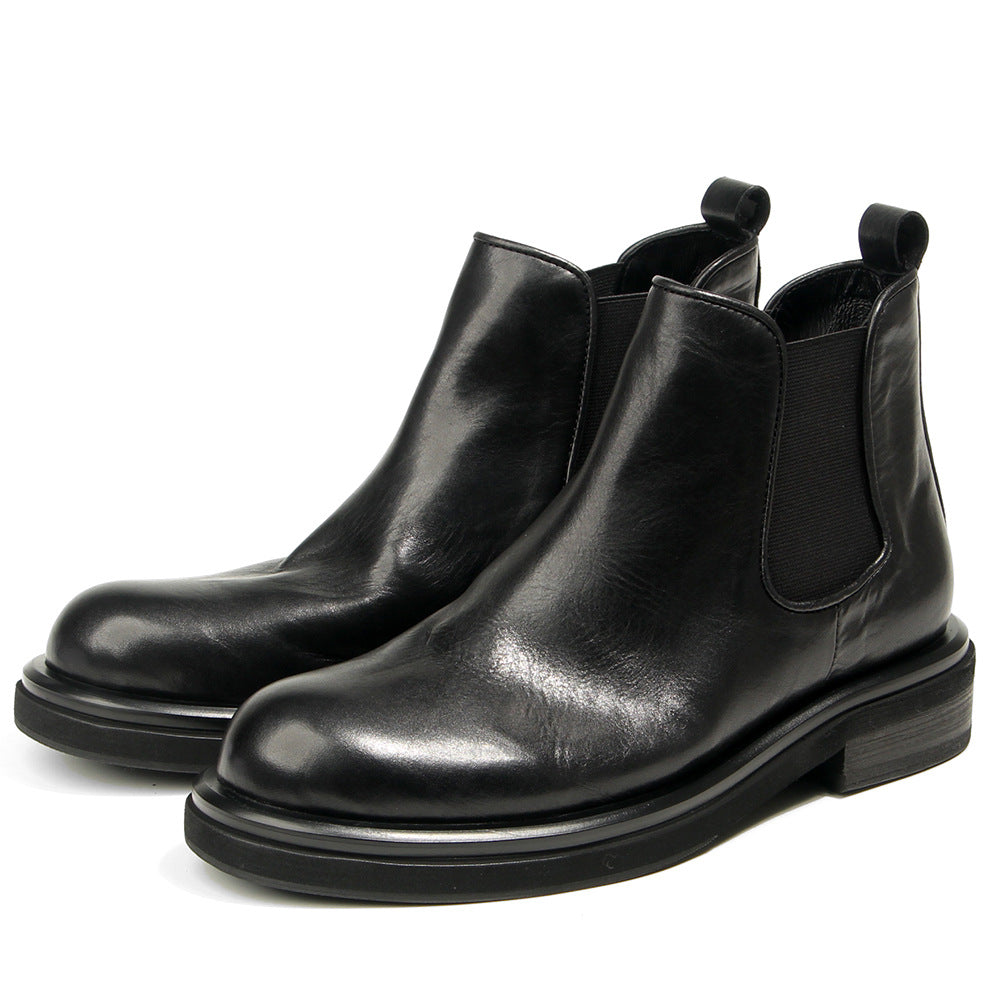 TELUOLU Men's Chelsea Boots | Premium Leather High-Top Boots | Chunky Sole British Retro Ankle Boots | 603-1