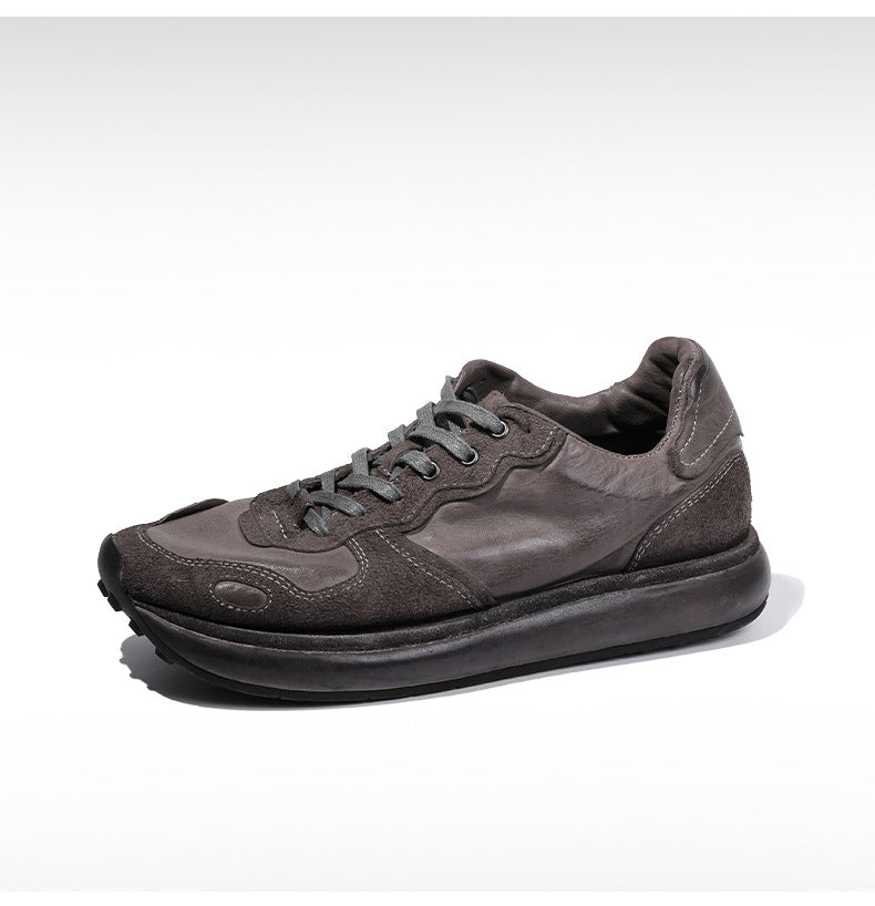 BRIGHT FEATHER Italian Handmade Men's Horsehide Derby Shoes | Vintage Distressed Thick Sole Genuine Leather Trainers