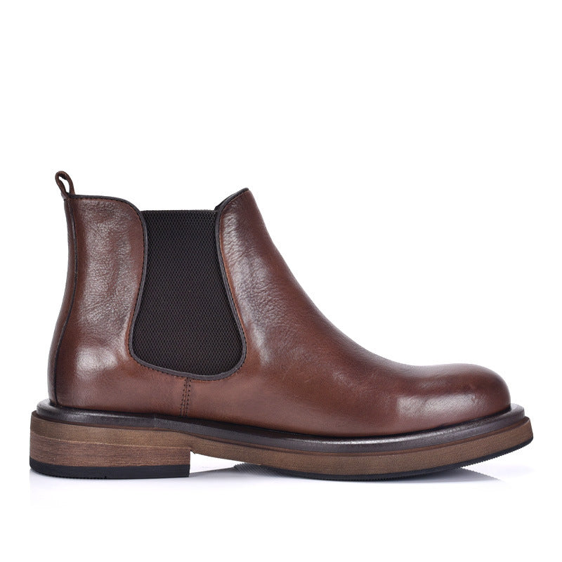 TELUOLU Men's Chelsea Boots | Genuine Leather High-Top Chukka Boots | British Retro Chunky Heel Ankle Boots | T93703
