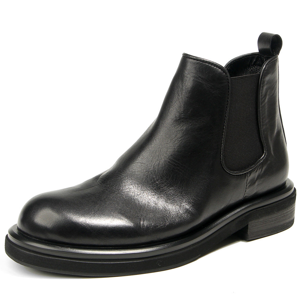 TELUOLU Men's Chelsea Boots | Premium Leather High-Top Boots | Chunky Sole British Retro Ankle Boots | 603-1
