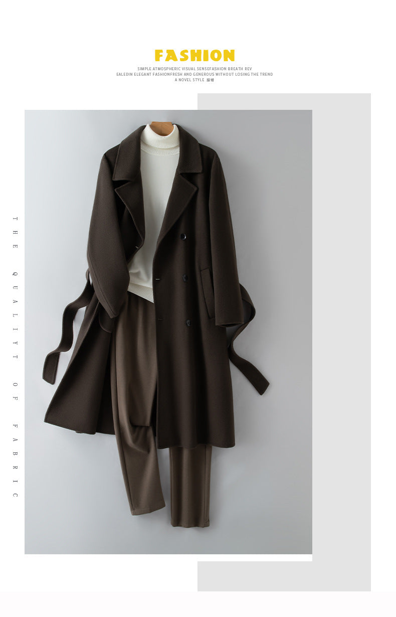 100% Wool Long Trench Coat with Belt | Men’s Knee-Length Double-Faced Wool Overcoat | Premium Winter Outerwear Trench coat