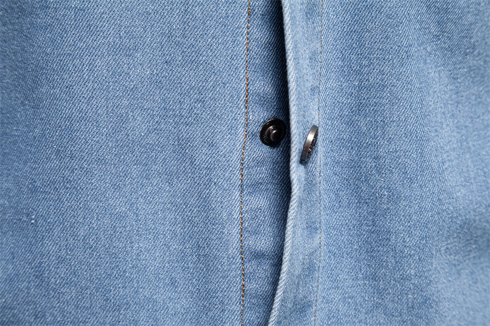 Herren-Jeanshemd mit verwaschenem Muster – Langarm, 100 % Baumwolle, lässiges Button-Up-Oberteil | 6025 