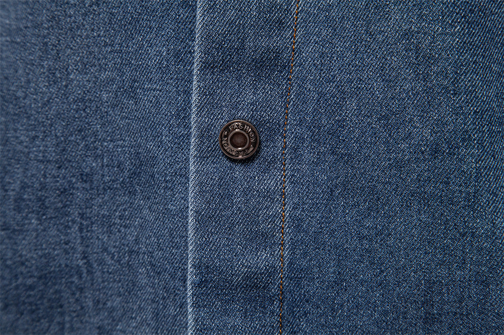 Herren-Jeanshemd mit verwaschenem Muster – Langarm, 100 % Baumwolle, lässiges Button-Up-Oberteil | 6025 