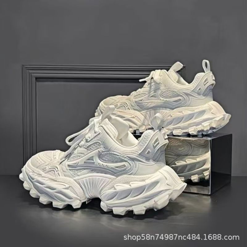 Men's Genuine Leather Height-Increasing Dad Sneakers 2026 Chunky Mesh & Leather Casual Shoes with Elevated Sole