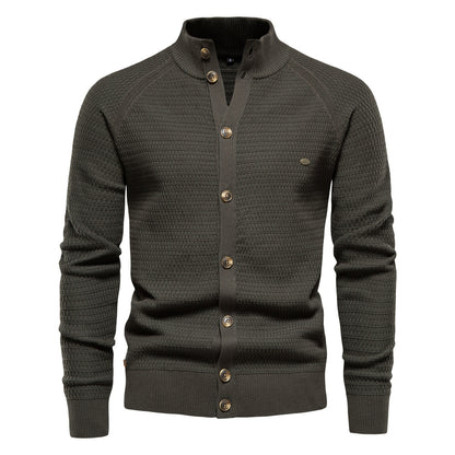 Herren Winter-Cardigan mit durchgehendem Reißverschluss – Strickoberteil aus hochelastischer Baumwolle mit Stehkragen | Y324 