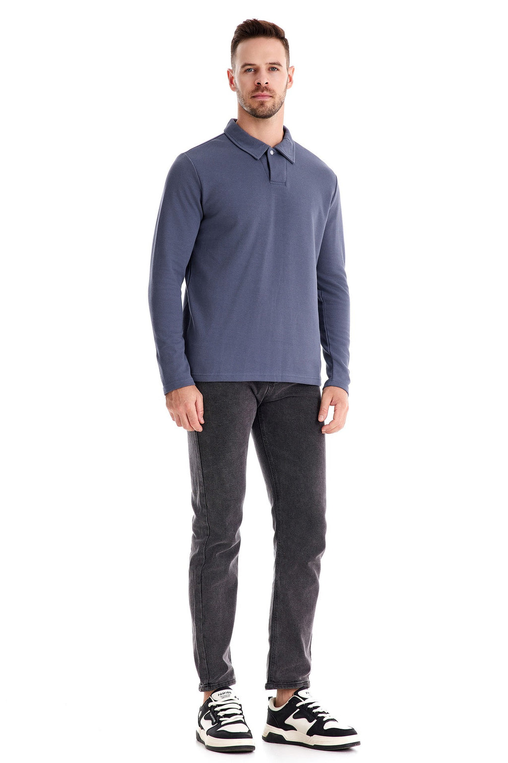 Gewaschenes Herren-Poloshirt – Langarm-Oberteil aus Baumwollmischung | Smart-Casual Herbst-Essential | PL255 