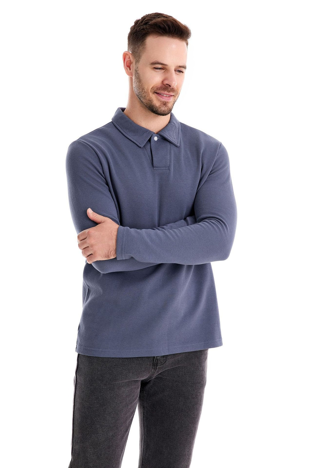 Gewaschenes Herren-Poloshirt – Langarm-Oberteil aus Baumwollmischung | Smart-Casual Herbst-Essential | PL255 