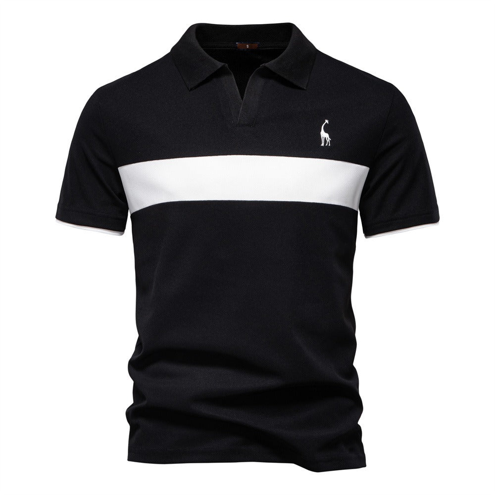 Herren-Poloshirt mit V-Ausschnitt und aufgesticktem Hirsch-Kontrast – 2025 Sommer-Slim-Fit-Freizeitoberteil | PL7002 