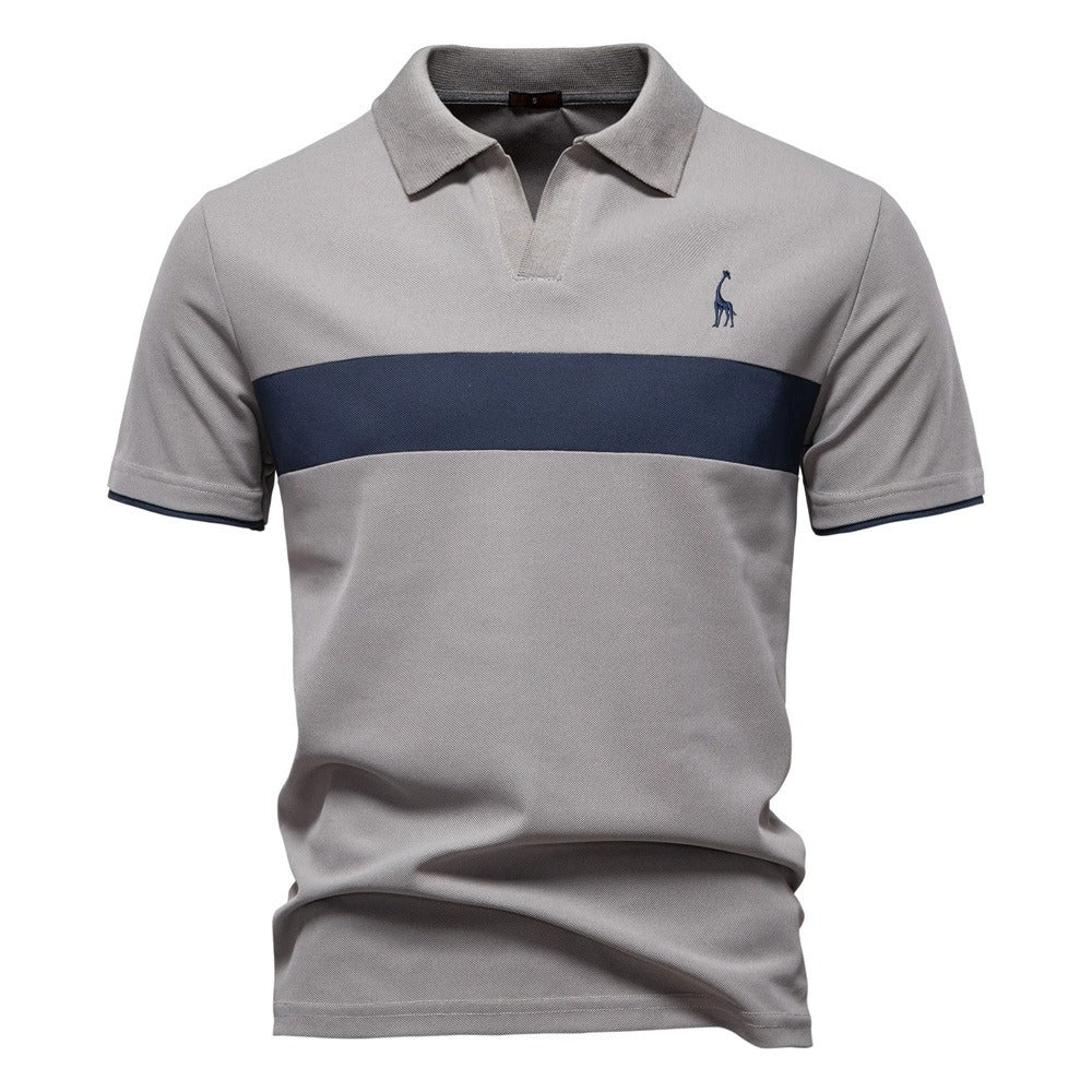Herren-Poloshirt mit V-Ausschnitt und aufgesticktem Hirsch-Kontrast – 2025 Sommer-Slim-Fit-Freizeitoberteil | PL7002 