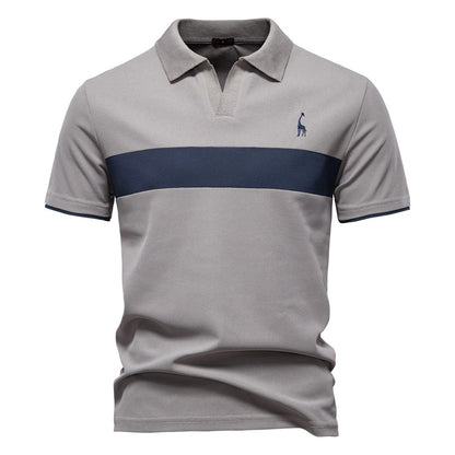 Herren-Poloshirt mit V-Ausschnitt und aufgesticktem Hirsch-Kontrast – 2025 Sommer-Slim-Fit-Freizeitoberteil | PL7002 