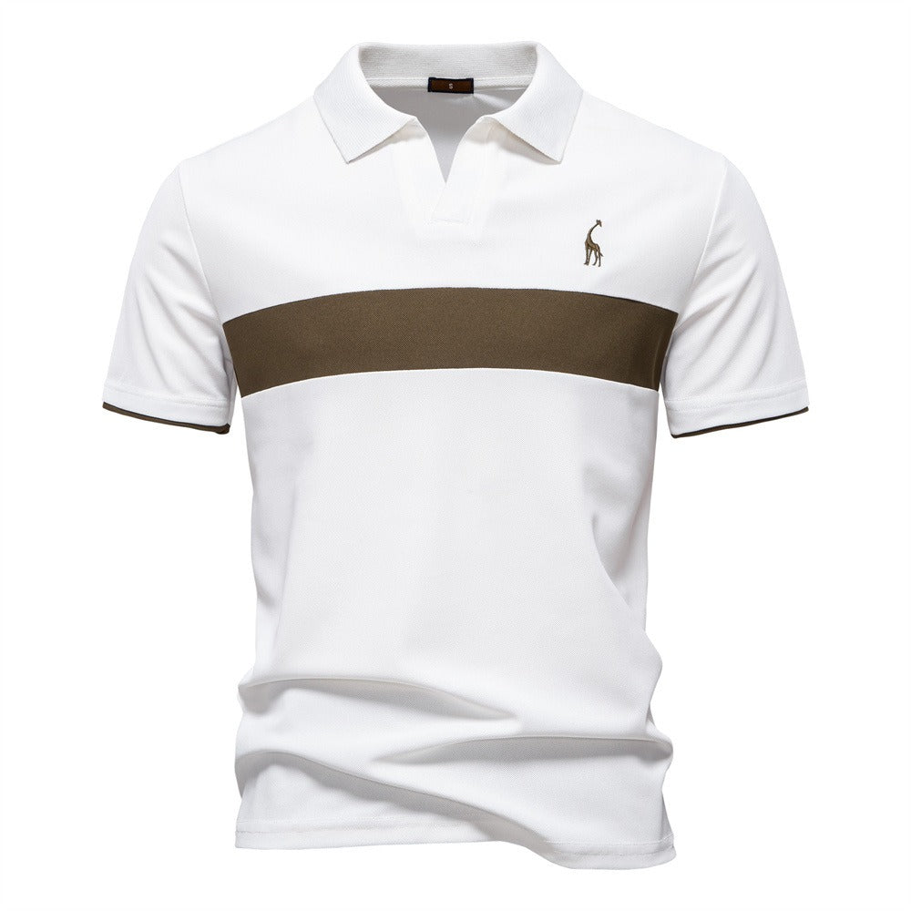 Herren-Poloshirt mit V-Ausschnitt und aufgesticktem Hirsch-Kontrast – 2025 Sommer-Slim-Fit-Freizeitoberteil | PL7002 