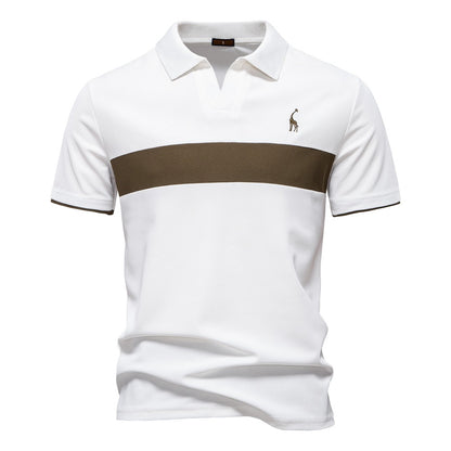 Herren-Poloshirt mit V-Ausschnitt und aufgesticktem Hirsch-Kontrast – 2025 Sommer-Slim-Fit-Freizeitoberteil | PL7002 