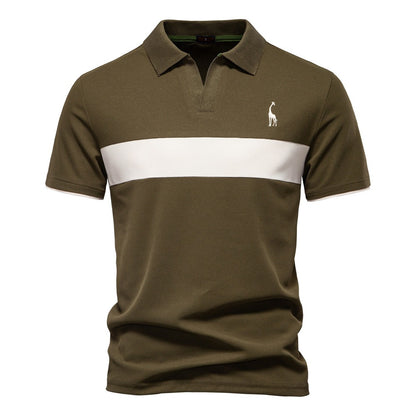 Herren-Poloshirt mit V-Ausschnitt und aufgesticktem Hirsch-Kontrast – 2025 Sommer-Slim-Fit-Freizeitoberteil | PL7002 